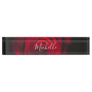 Custom monogram red rose vintage photograph nameplate