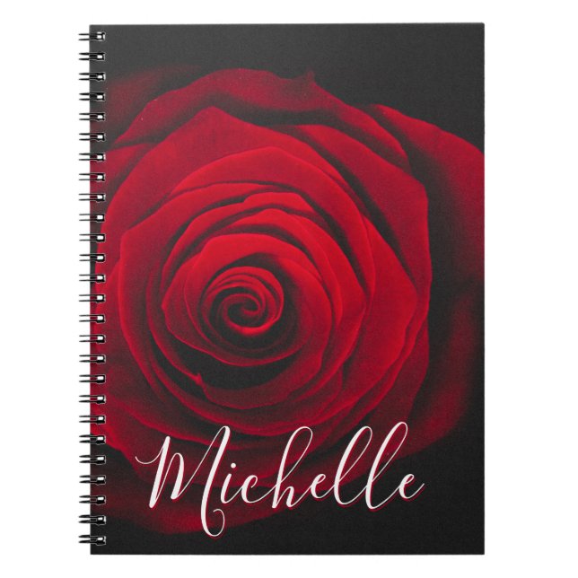 Custom monogram red rose vintage photograph notebook (Front)