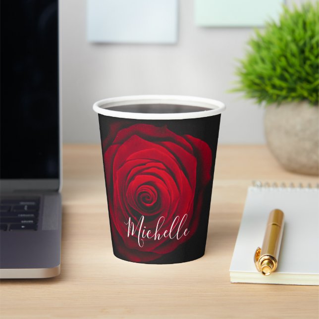 Custom monogram red rose vintage photograph  paper cups (Insitu)