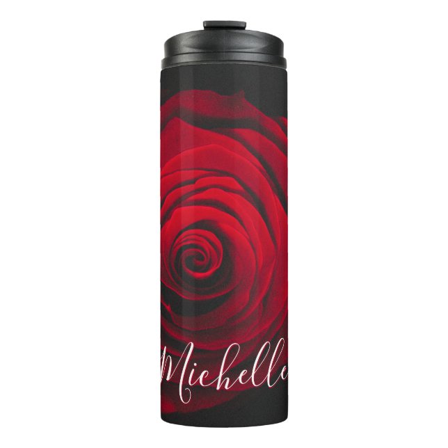 Custom monogram red rose vintage photograph thermal tumbler (Front)