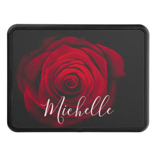 Custom monogram red rose vintage photograph trailer hitch cover