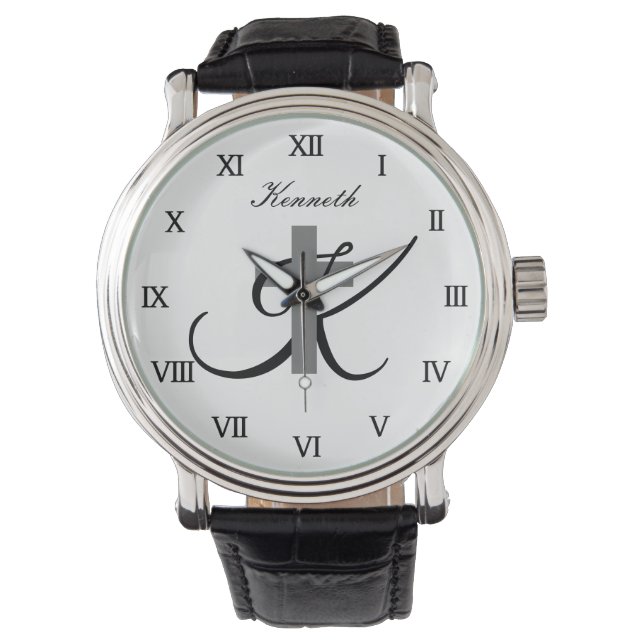 Custom monogram religious cross watch gift for men (Front)