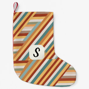 Custom Monogram Retro 70s Geometric Small Christmas Stocking