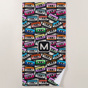 Custom Monogram Retro Casette Tapes Beach Towel
