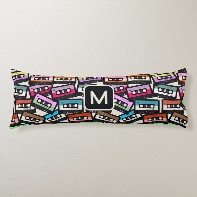 Custom Monogram Retro Casette Tapes Body Pillow (Front)