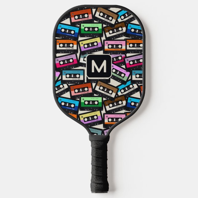 Custom Monogram Retro Casette Tapes Pickleball Paddle (Front)
