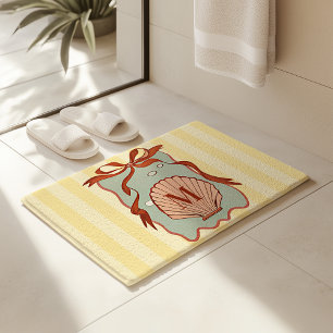 Custom Monogram Retro Coastal Seashell Bath Mat