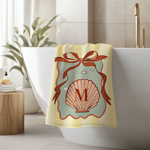 Custom Monogram Retro Coastal Seashell  Bath Towel
