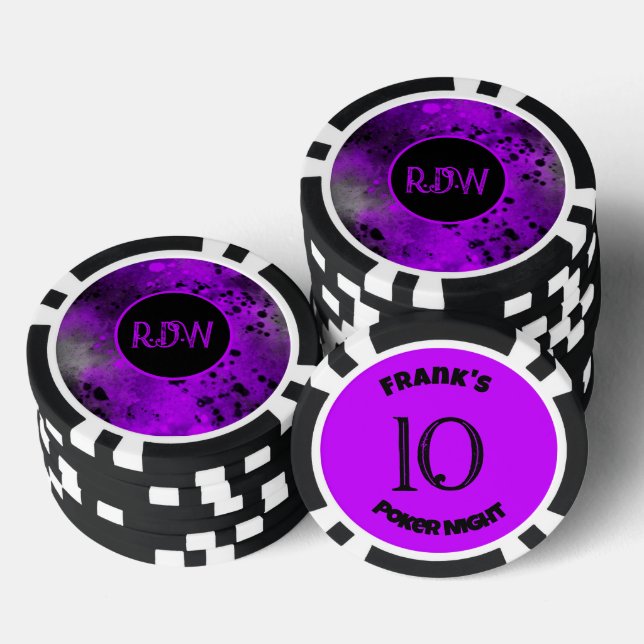 Custom Monogram Retro Purple Paint Splatter  Poker Chips (Stack)
