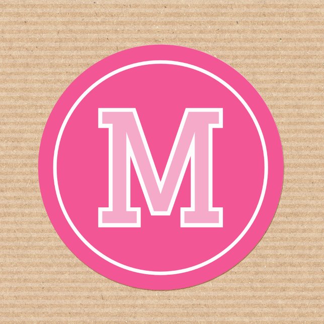 Custom Monogram Retro Typography Pink Classic Round Sticker (Creator Uploaded)