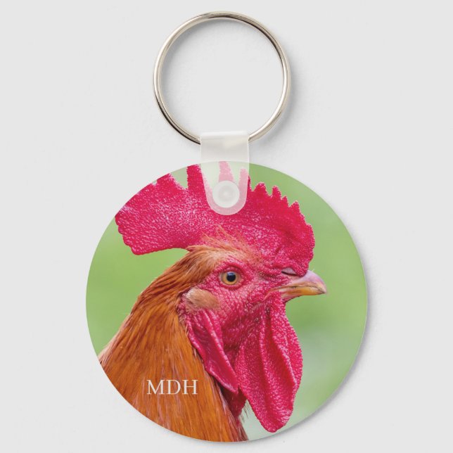 Custom monogram Rooster Close-Up Keychain (Front)