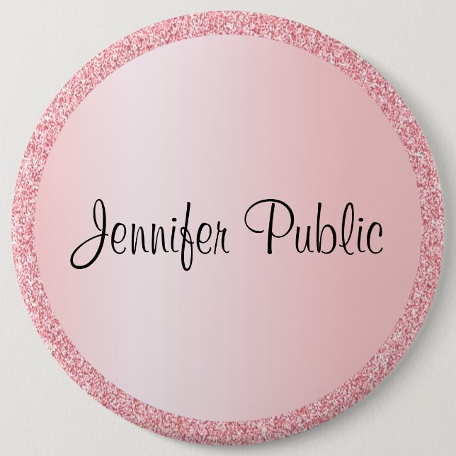 Custom Monogram Rose Gold Glitter Look Template 6 Inch Round Button (Front)