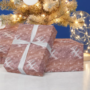 Custom Monogram Rose Gold Glitter Wrapping Paper