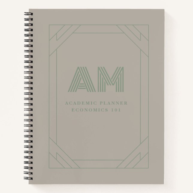 Custom Monogram Sage Green & Taupe Minimalist Notebook (Front)