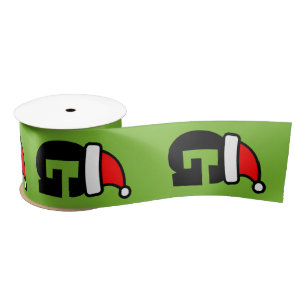 Custom monogram Santa letter green red Christmas Satin Ribbon