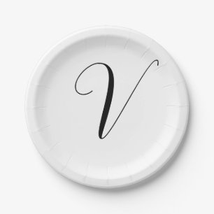 Custom monogram script initial paper plate
