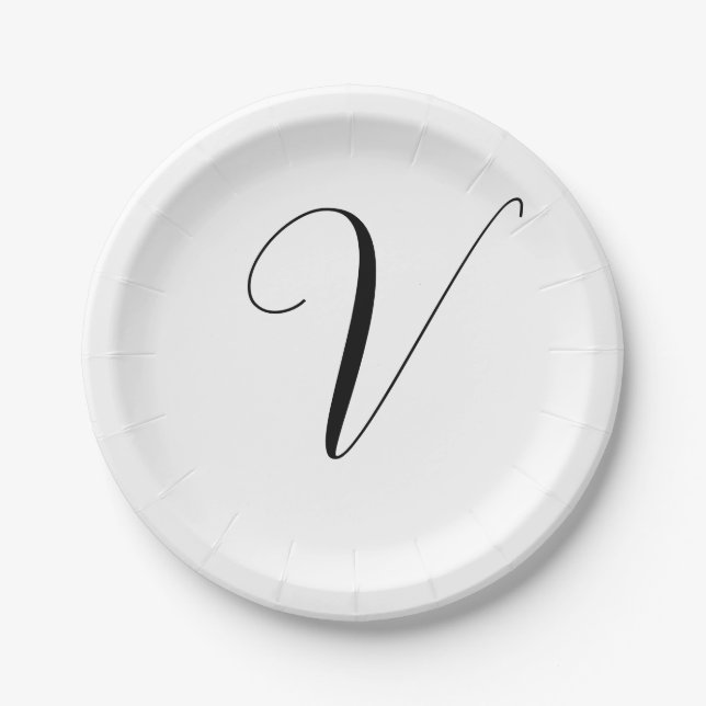 Custom monogram script initial paper plate (Front)