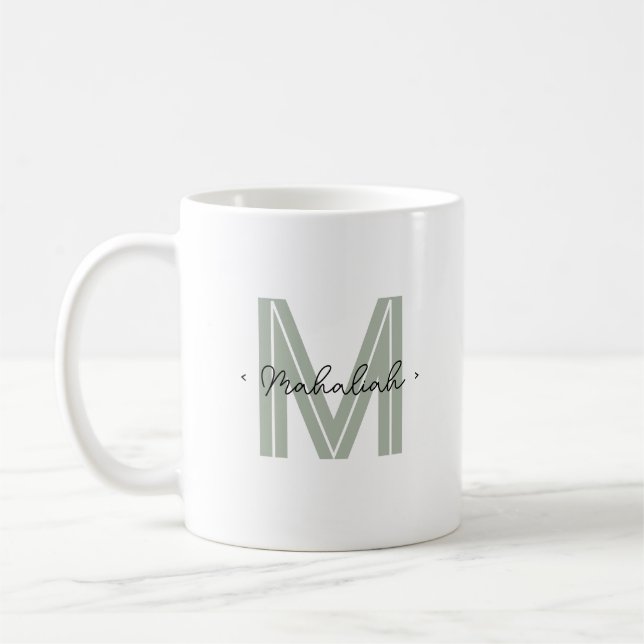 Custom Monogram Script Name Sage Green Coffee Mug (Left)