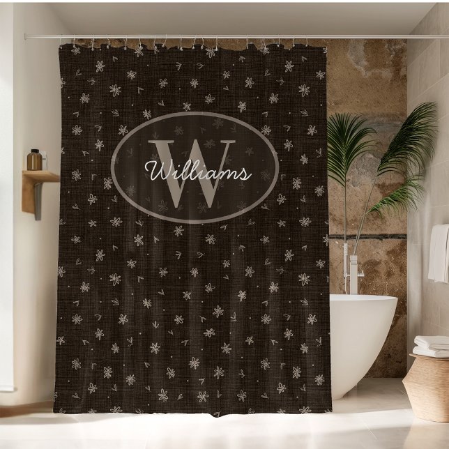 Custom Monogram Shower Curtain Hand Drawn Flowers (Creator Uploaded)