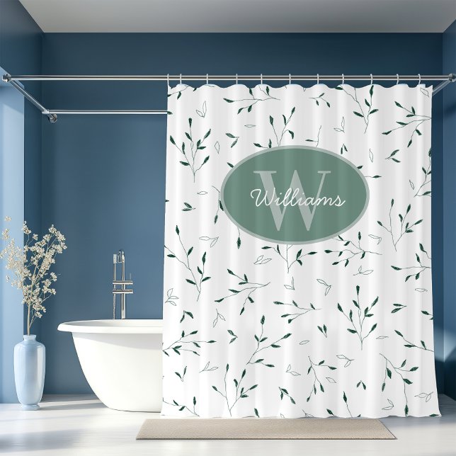 Custom Monogram Shower Curtain Minimal Botanical  (Creator Uploaded)