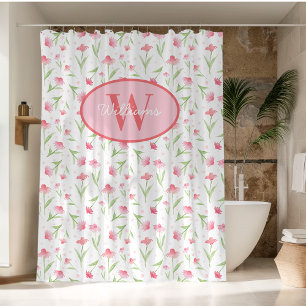 Custom Monogram Shower Curtain Pink Flowers Cute 