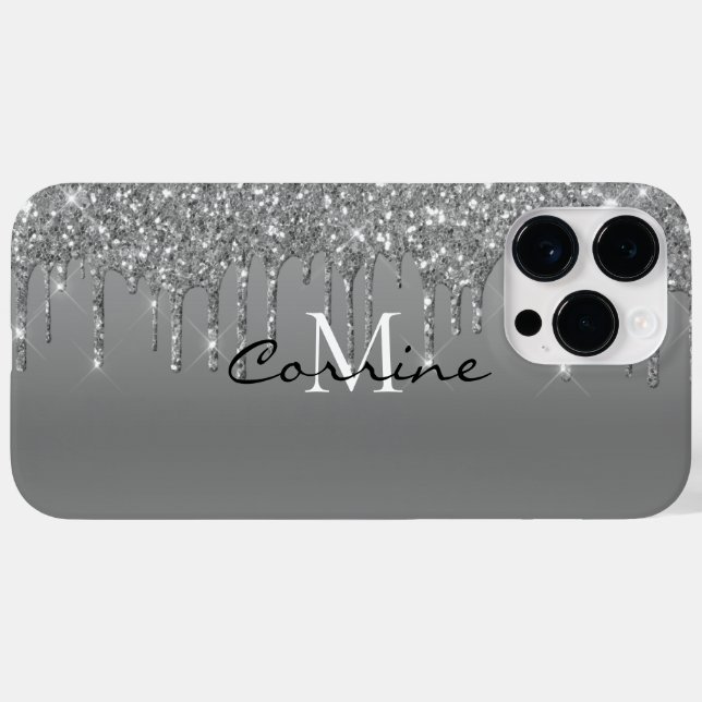 Custom Monogram Silver Glitter Drips Metallic Case-Mate iPhone Case (Back (Horizontal))