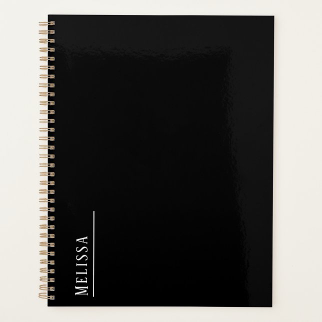 Custom monogram, simple black personalized planner (Front)