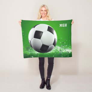 Custom Monogram Soccer Ball Fleece Blanket