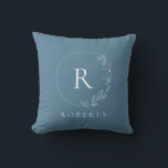 Custom monogram soft blue Floral wreath Throw Pillow<br><div class="desc">Enhance the comfort and style of your living space with our Custom Monogram Soft Blue Floral Wreath Pillow. This elegant and customizable pillow brings a touch of sophistication to your home decor. Elegant Floral Wreath Design: The pillow features a soft blue floral wreath, radiating a sense of timeless elegance. This...</div>