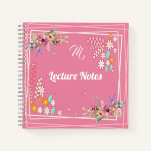 Custom Monogram Soft Pastel Pink Floral Lecture  Notebook