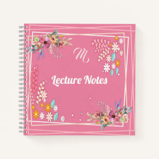 Custom Monogram Soft Pastel Pink Floral Lecture Notebook