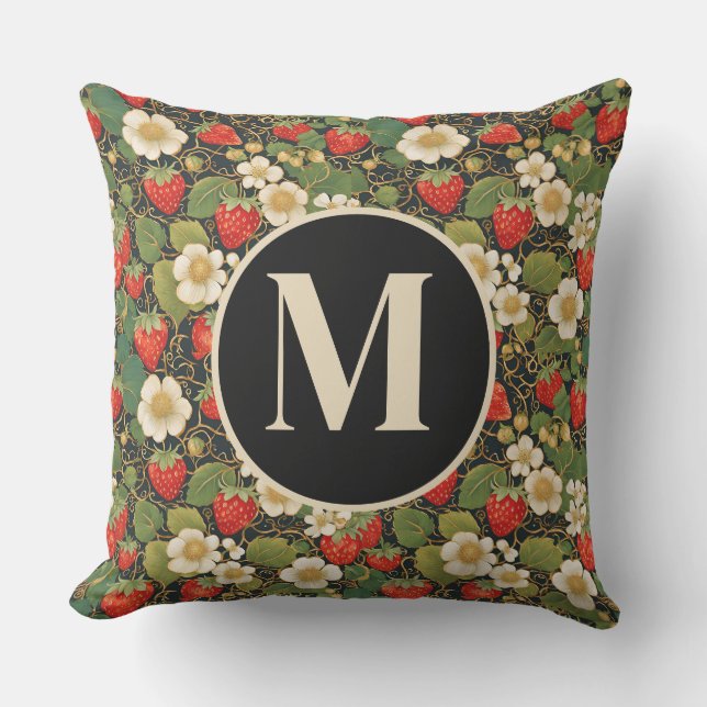 Custom Monogram Strawberry Outdoor Pillow (Front)