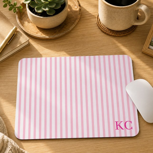 Custom Monogram Striped Workspace Personalized Mouse Pad (Creator Uploaded)