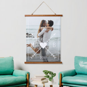 Custom Monogram Stylish Love Heart Arrows 2024 Hanging Tapestry