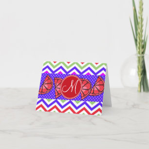 Custom Monogram Summer Chevron Grapefruit Gifts Note Card
