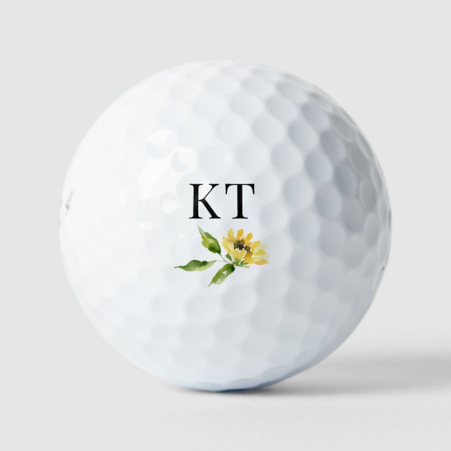 Custom Monogram Sunflower  Golf Balls (Front)