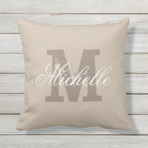 Custom monogram taupe beige outdoor throw pillow