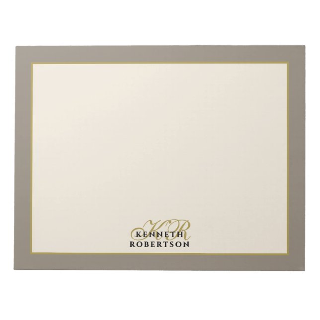 Custom Monogram Taupe Cream Gold Minimalist Men  Notepad (Front)