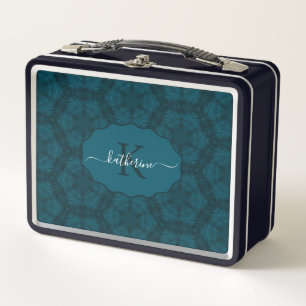 Custom Monogram Teal Navy Blue  Metal Lunch Box