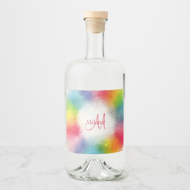 Custom Monogram Template Abstract Colourful Modern Liquor Bottle Label (Front)