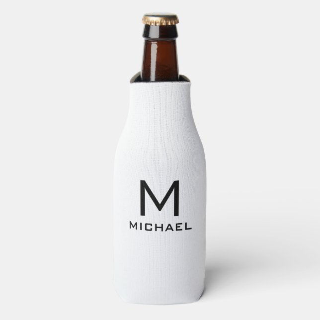 Custom Monogram Template Modern Black And White Bottle Cooler (Bottle Front)