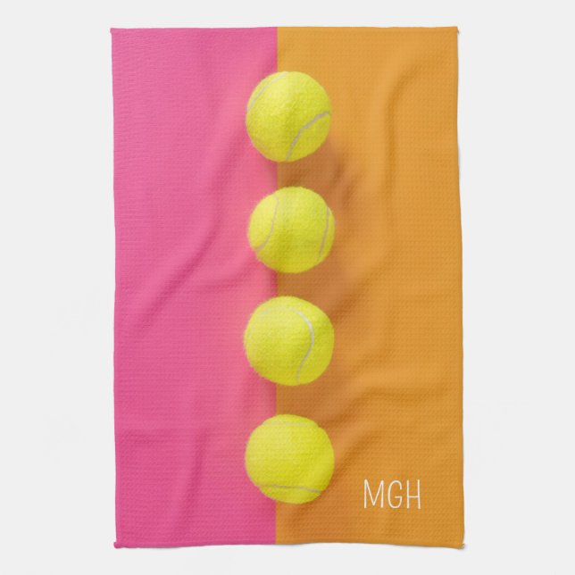 Custom Monogram Tennis Balls Kitchen Towel (Vertical)