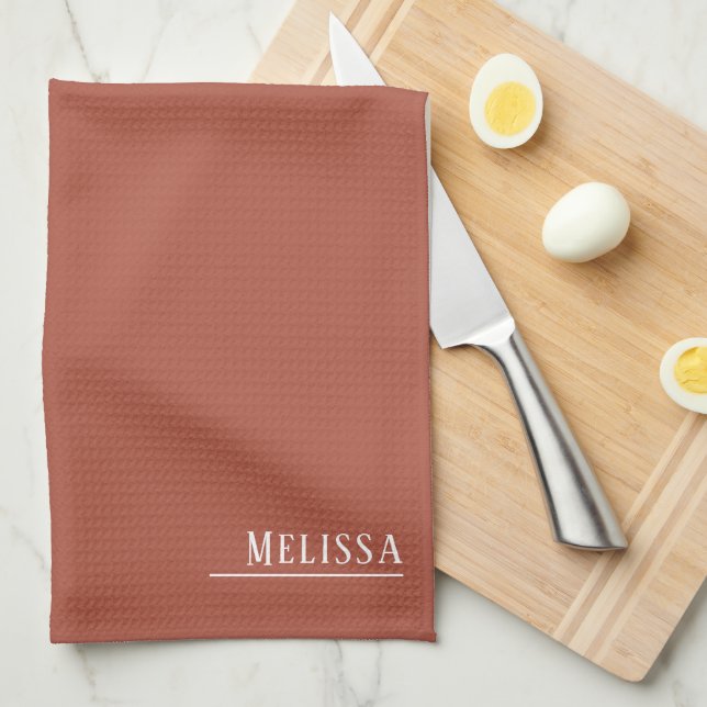 Custom monogram, terracotta colour kitchen towel (Quarter Fold)