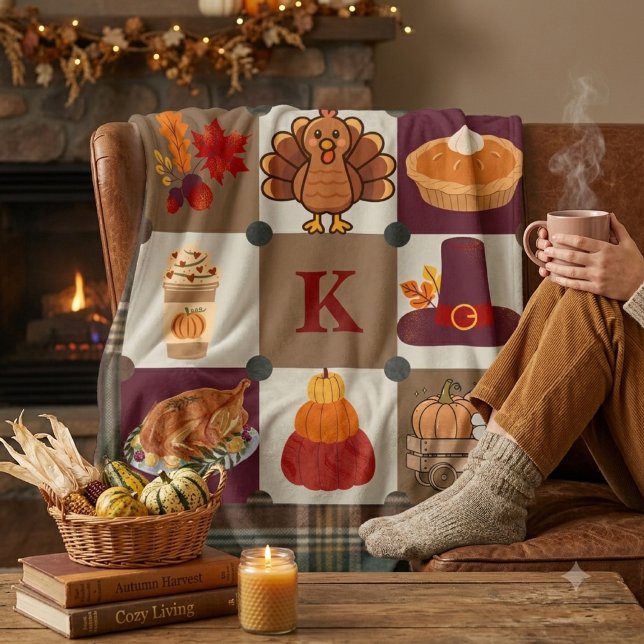 Custom Monogram Thanksgiving fall | Cozy Sherpa Blanket (Creator Uploaded)