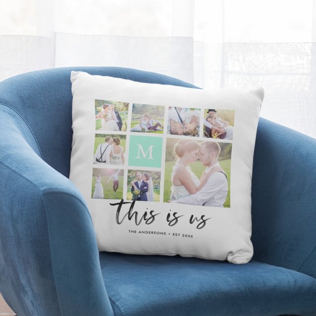 Custom Monogram This is Us Photo Collage Throw Pillow (Creator Uploaded)