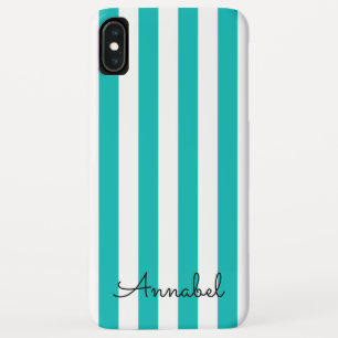 custom monogram Tiffany blue and white stripes iPhone XS Max Case