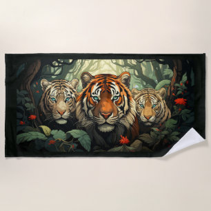 Custom Monogram Tigers Illustration Beach Towel