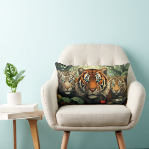 Custom Monogram Tigers Illustration Lumbar Pillow