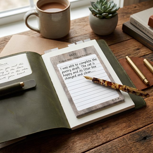 Custom Monogram "Today Was Enough" Wood Textured Post-it Notes (Creator Uploaded)