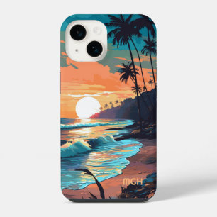 Custom Monogram Tropical Beach Sunset iPhone 14 Case